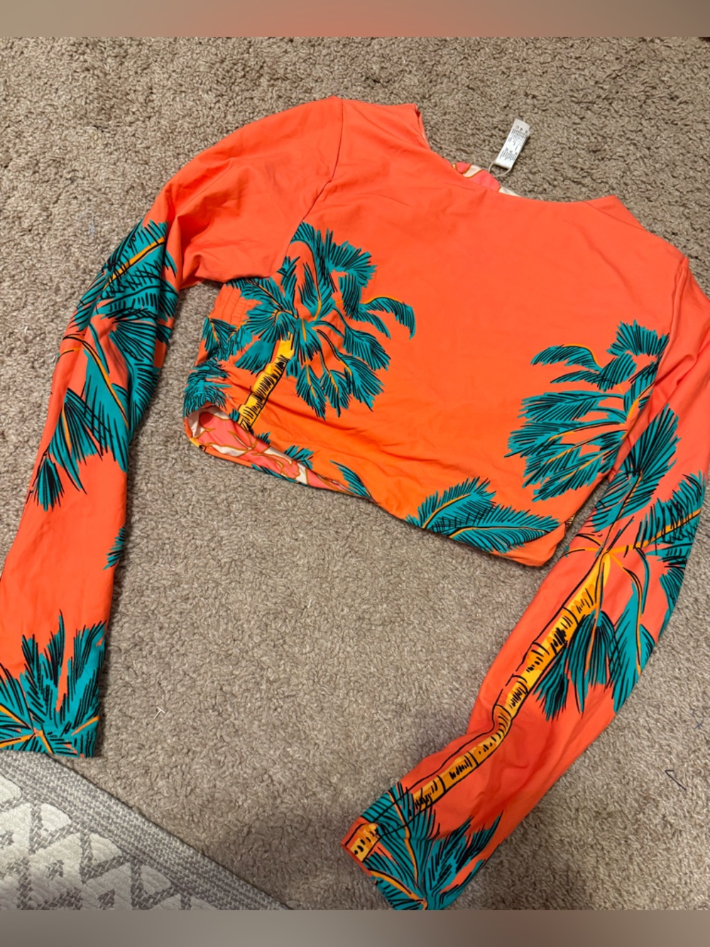 Maaji Coral Orange with Teal Palm and floral print bikini top double side